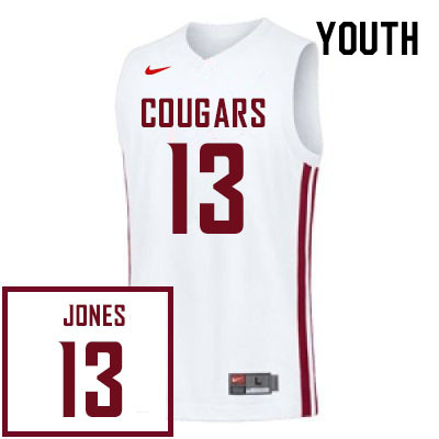Youth #13 Isaac Jones Washington State Cougars College Basketball Jerseys Stitched Sale-White
